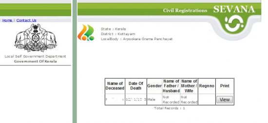 kerala death certificate download
